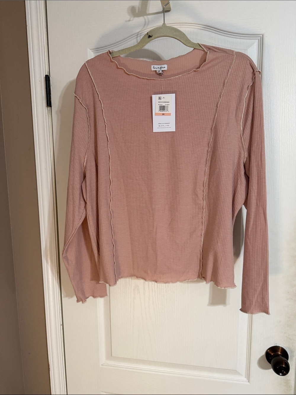 love, Fire Mauve Ribbed Long Sleeve Lettuce Edge Top